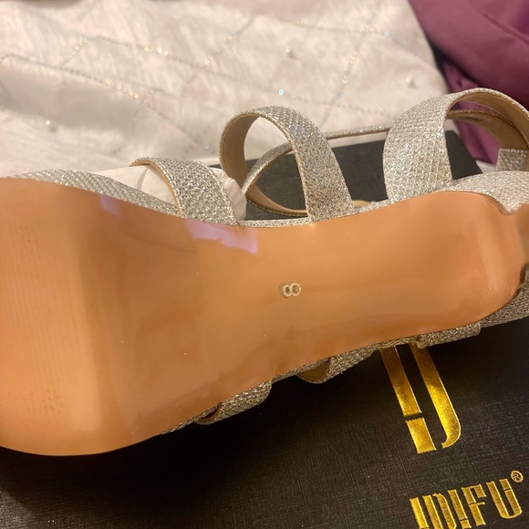 Women's Silver Suedes Open Toe High Heel Platform Dress Pump Sandals - Picture 9 of 14